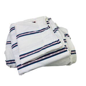 Vintage Tommy Hilfiger White, Blue & Red Striped King Sheet Set 100% Cotton *